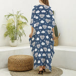 Good Night Koala Pattern Print Silk V-Neck Kaftan Dress