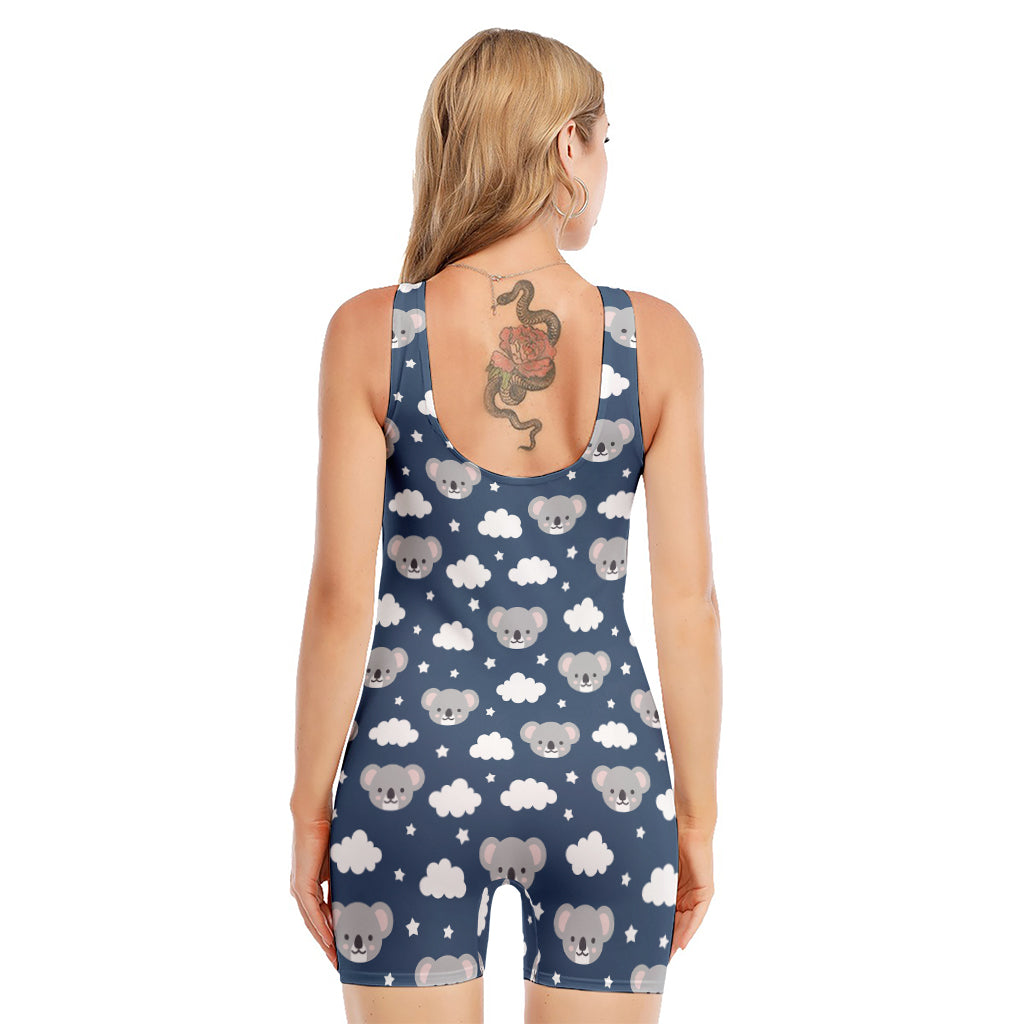 Good Night Koala Pattern Print Sleeveless One Piece Swimsuit