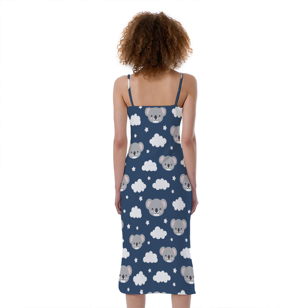 Good Night Koala Pattern Print Slim Fit Midi Cami Dress