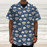 Good Night Koala Pattern Print Textured Short Sleeve Shirt