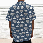 Good Night Koala Pattern Print Textured Short Sleeve Shirt