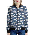 Good Night Koala Pattern Print Women's Bomber Jacket