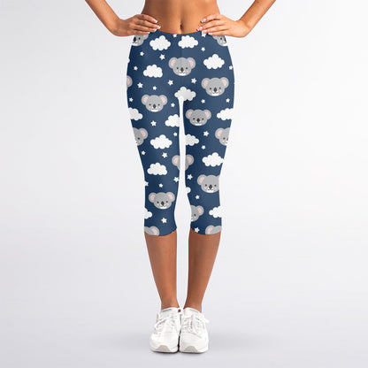 Good Night Koala Pattern Print Women's Capri Leggings