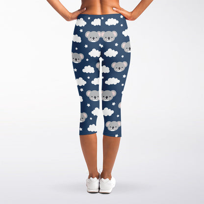 Good Night Koala Pattern Print Women's Capri Leggings