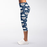 Good Night Koala Pattern Print Women's Capri Leggings