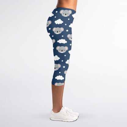 Good Night Koala Pattern Print Women's Capri Leggings
