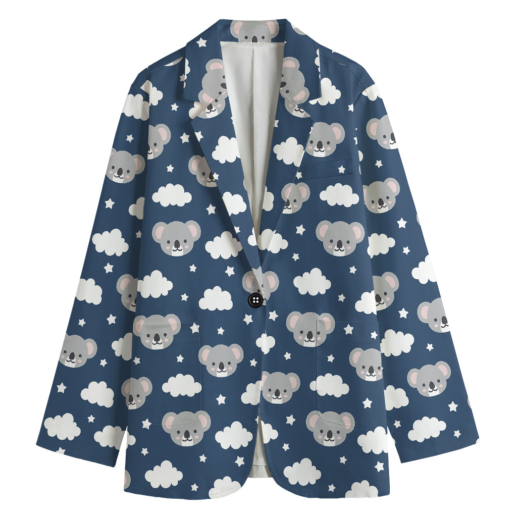 Good Night Koala Pattern Print Women's Cotton Blazer