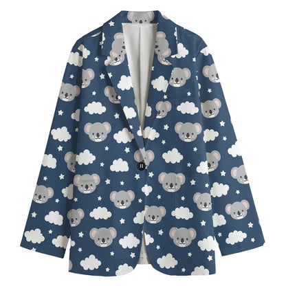 Good Night Koala Pattern Print Women's Cotton Blazer