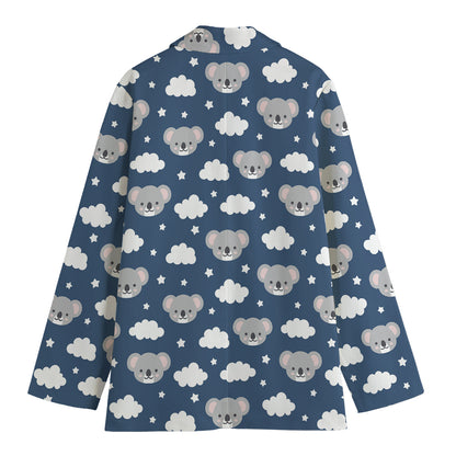 Good Night Koala Pattern Print Women's Cotton Blazer
