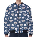 Good Night Koala Pattern Print Zip Sleeve Bomber Jacket
