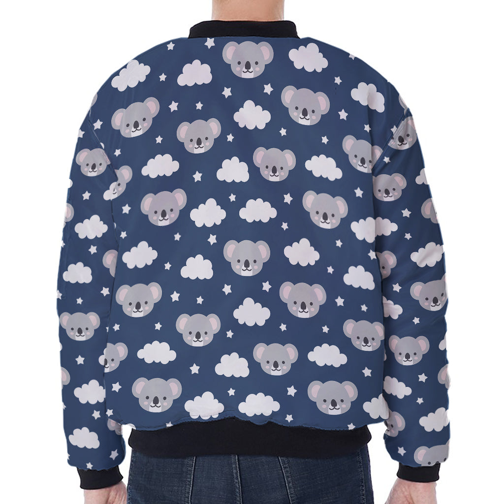 Good Night Koala Pattern Print Zip Sleeve Bomber Jacket