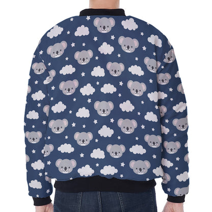 Good Night Koala Pattern Print Zip Sleeve Bomber Jacket