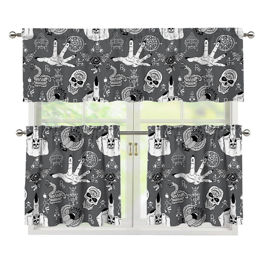 Gothic Wicca Curse Print 3 Piece Kitchen Curtains