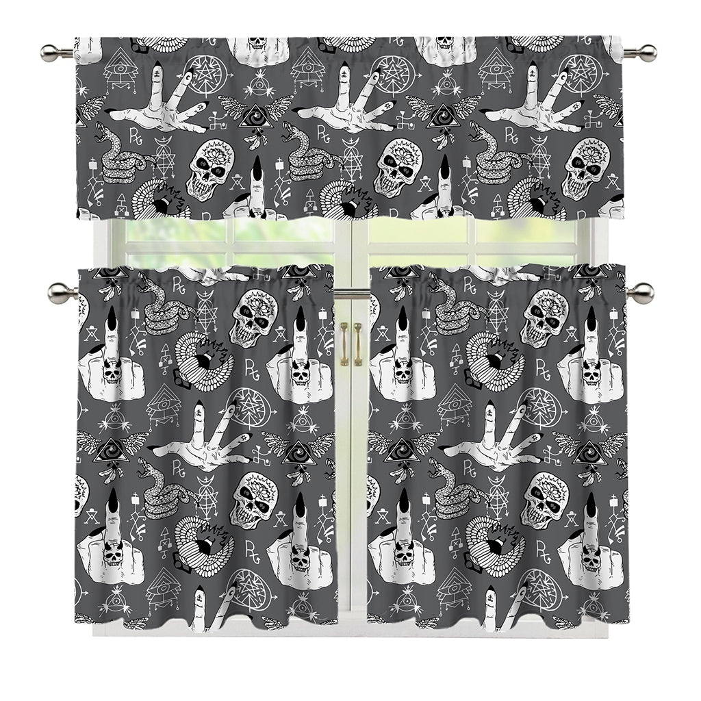 Gothic Wicca Curse Print 3 Piece Kitchen Curtains