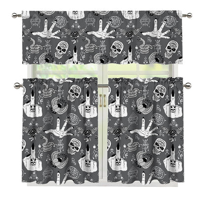 Gothic Wicca Curse Print 3 Piece Kitchen Curtains