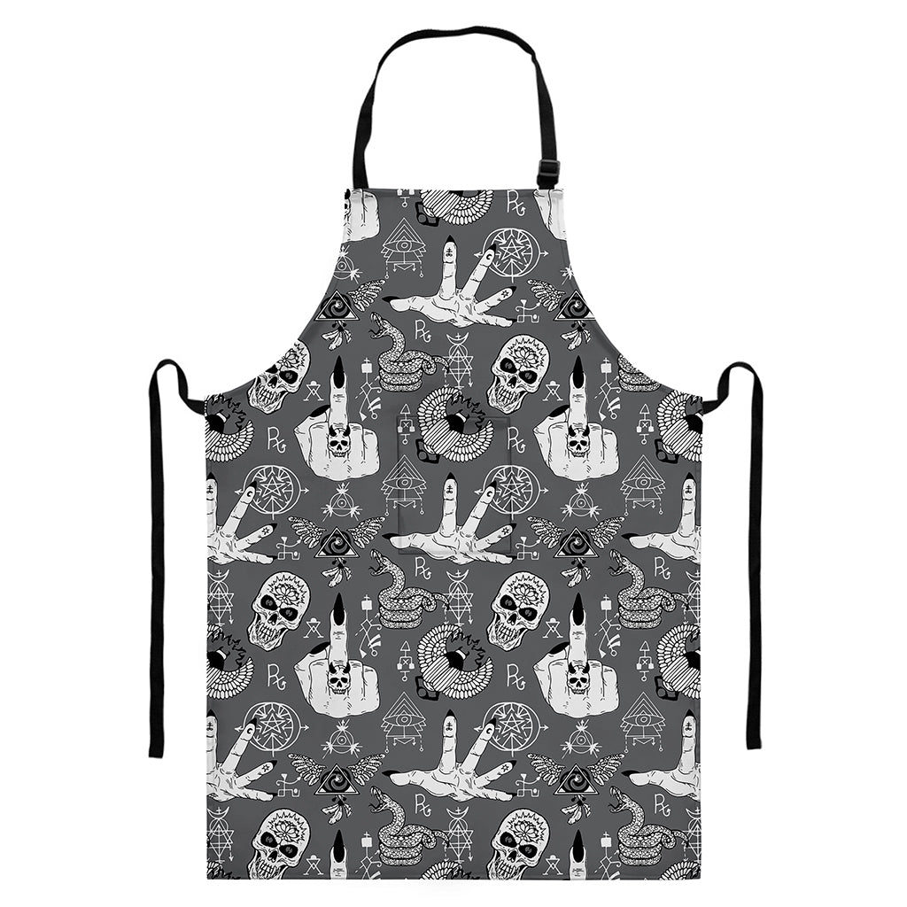 Gothic Wicca Curse Print Bib Apron With Pocket