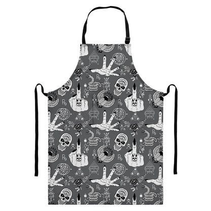 Gothic Wicca Curse Print Bib Apron With Pocket