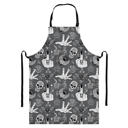 Gothic Wicca Curse Print Bib Apron With Pocket