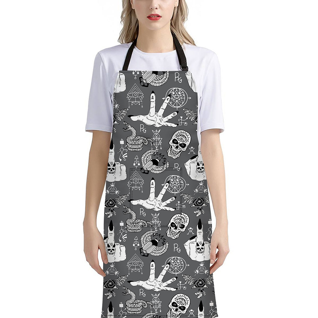 Gothic Wicca Curse Print Bib Apron With Pocket