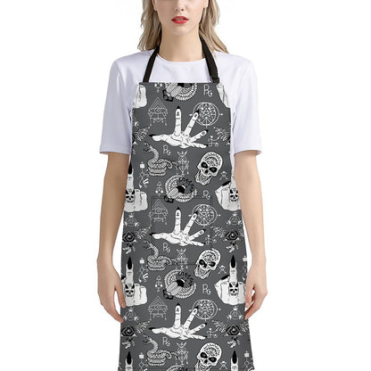 Gothic Wicca Curse Print Bib Apron With Pocket