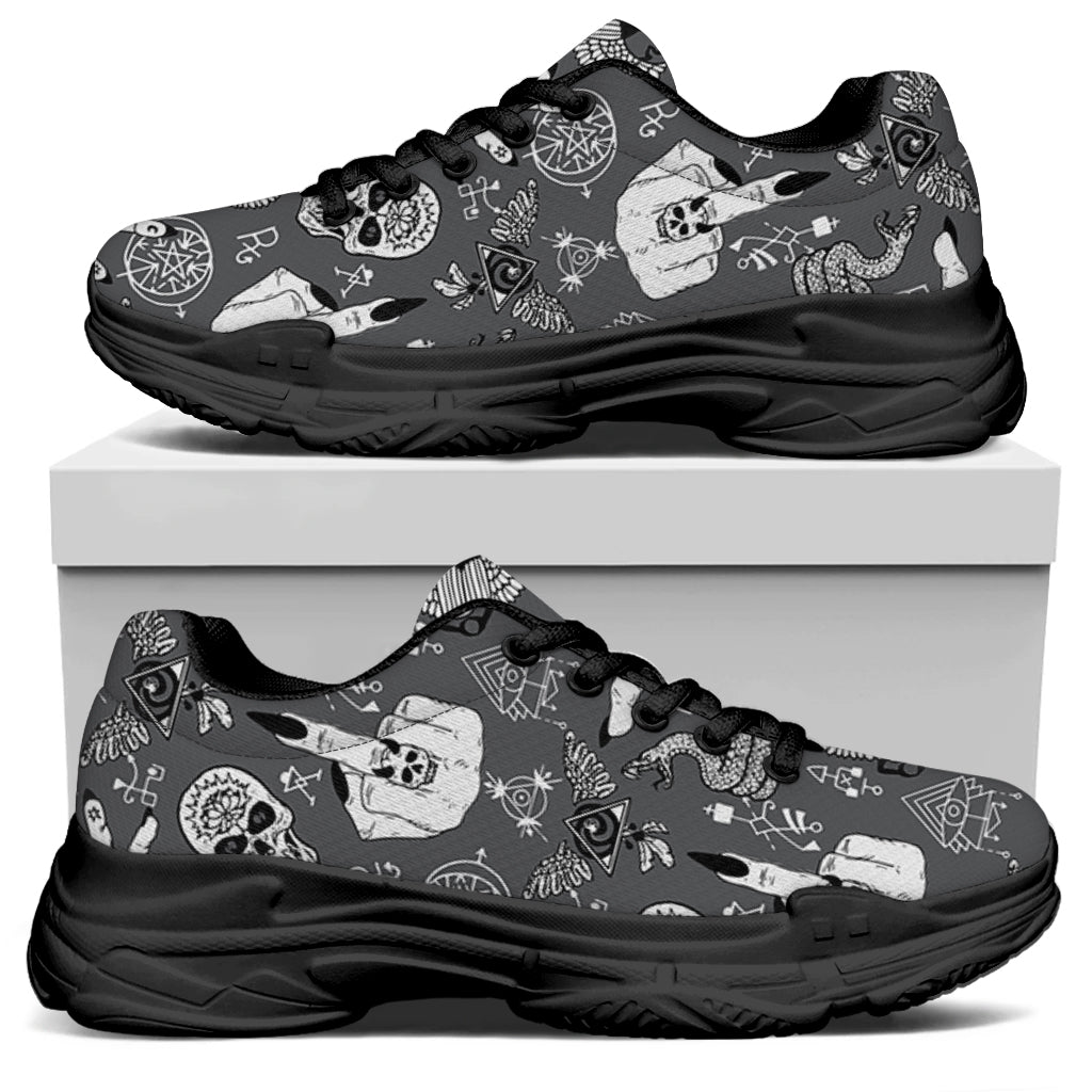 Gothic Wicca Curse Print Black Chunky Shoes