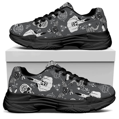 Gothic Wicca Curse Print Black Chunky Shoes