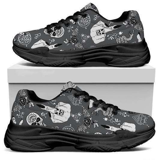 Gothic Wicca Curse Print Black Chunky Shoes