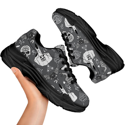 Gothic Wicca Curse Print Black Chunky Shoes