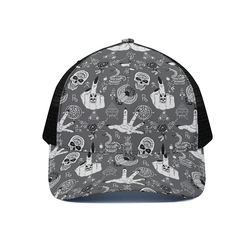 Gothic Wicca Curse Print Black Mesh Trucker Cap