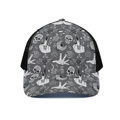 Gothic Wicca Curse Print Black Mesh Trucker Cap