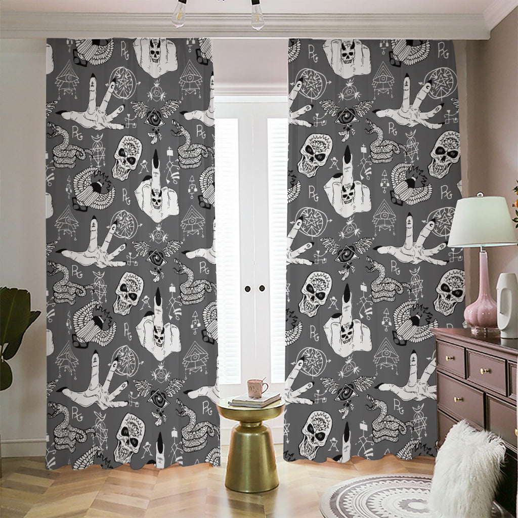 Gothic Wicca Curse Print Blackout Pencil Pleat Curtains