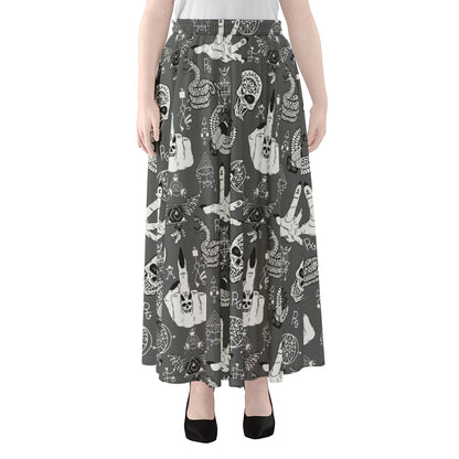 Gothic Wicca Curse Print Chiffon Maxi Skirt