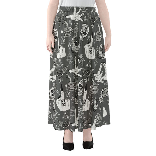Gothic Wicca Curse Print Chiffon Maxi Skirt
