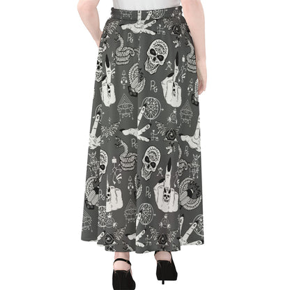 Gothic Wicca Curse Print Chiffon Maxi Skirt