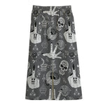 Gothic Wicca Curse Print Cotton Front Slit Maxi Skirt