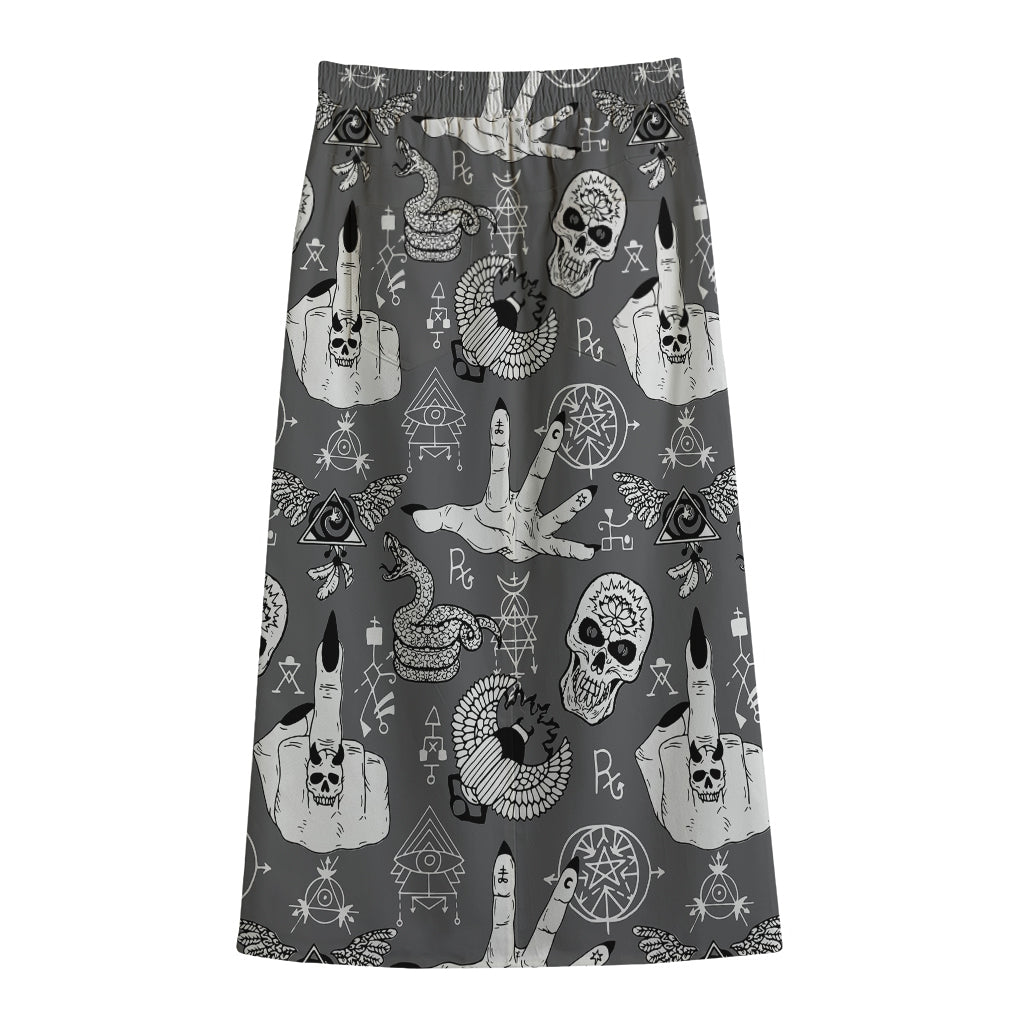 Gothic Wicca Curse Print Cotton Front Slit Maxi Skirt