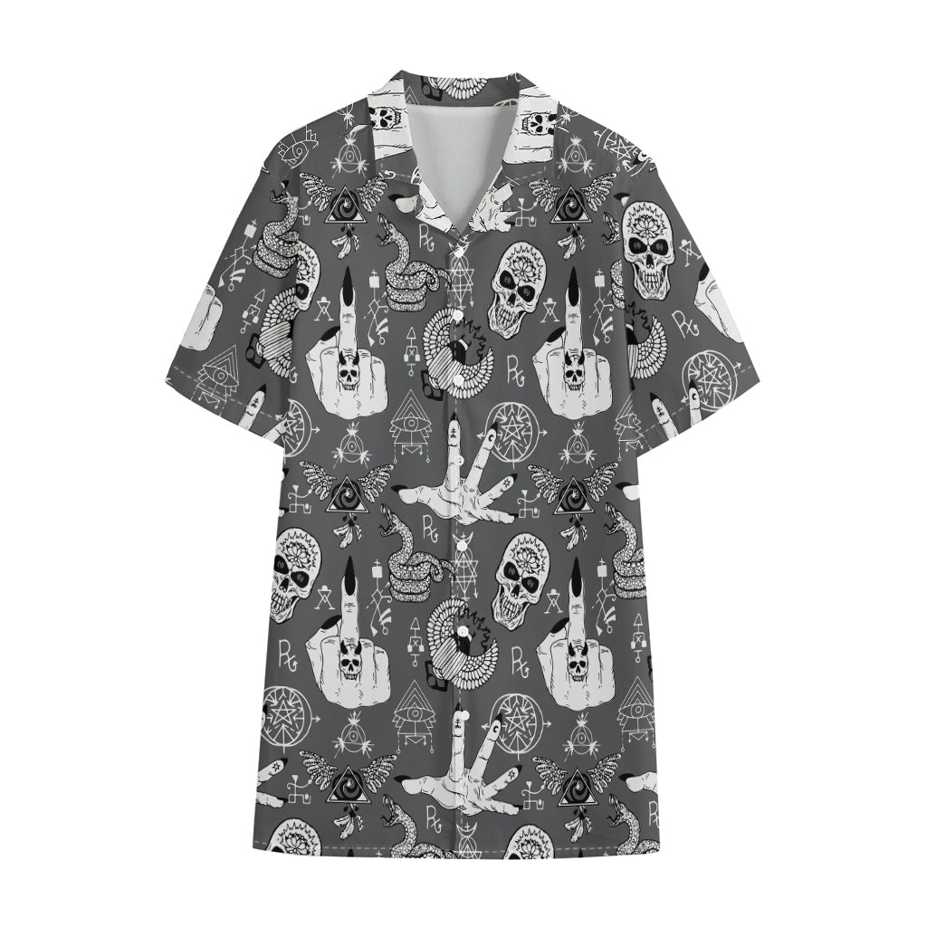 Gothic Wicca Curse Print Cotton Hawaiian Shirt