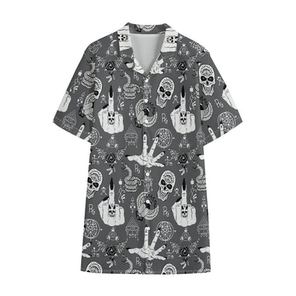 Gothic Wicca Curse Print Cotton Hawaiian Shirt