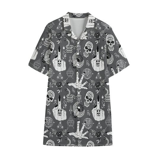 Gothic Wicca Curse Print Cotton Hawaiian Shirt