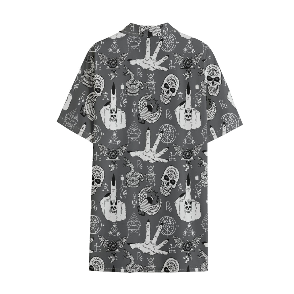 Gothic Wicca Curse Print Cotton Hawaiian Shirt