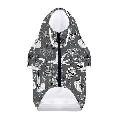 Gothic Wicca Curse Print Dog Zip Up Hoodie