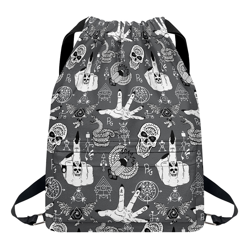 Gothic Wicca Curse Print Drawstring Backpack