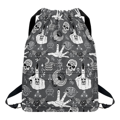 Gothic Wicca Curse Print Drawstring Backpack