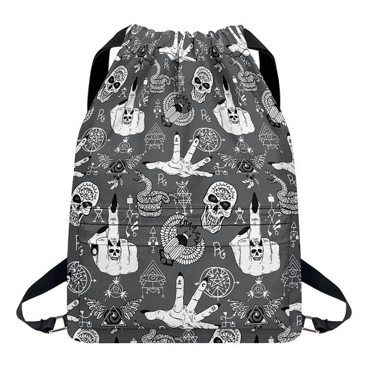 Gothic Wicca Curse Print Drawstring Backpack