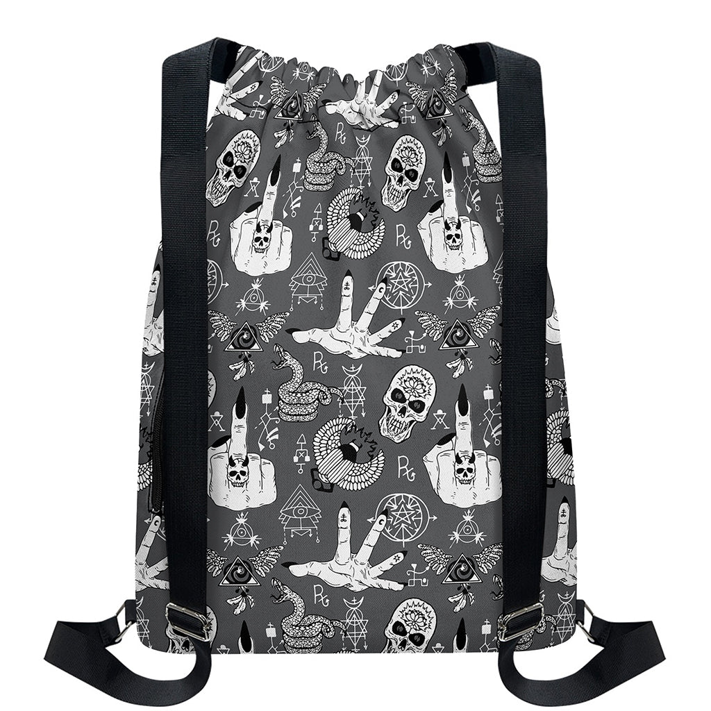 Gothic Wicca Curse Print Drawstring Backpack