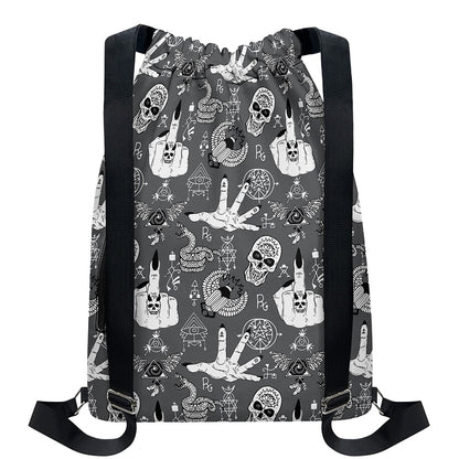 Gothic Wicca Curse Print Drawstring Backpack