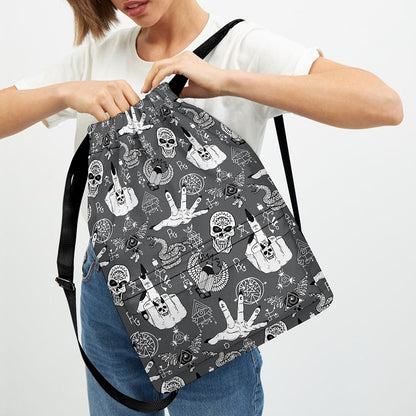 Gothic Wicca Curse Print Drawstring Backpack