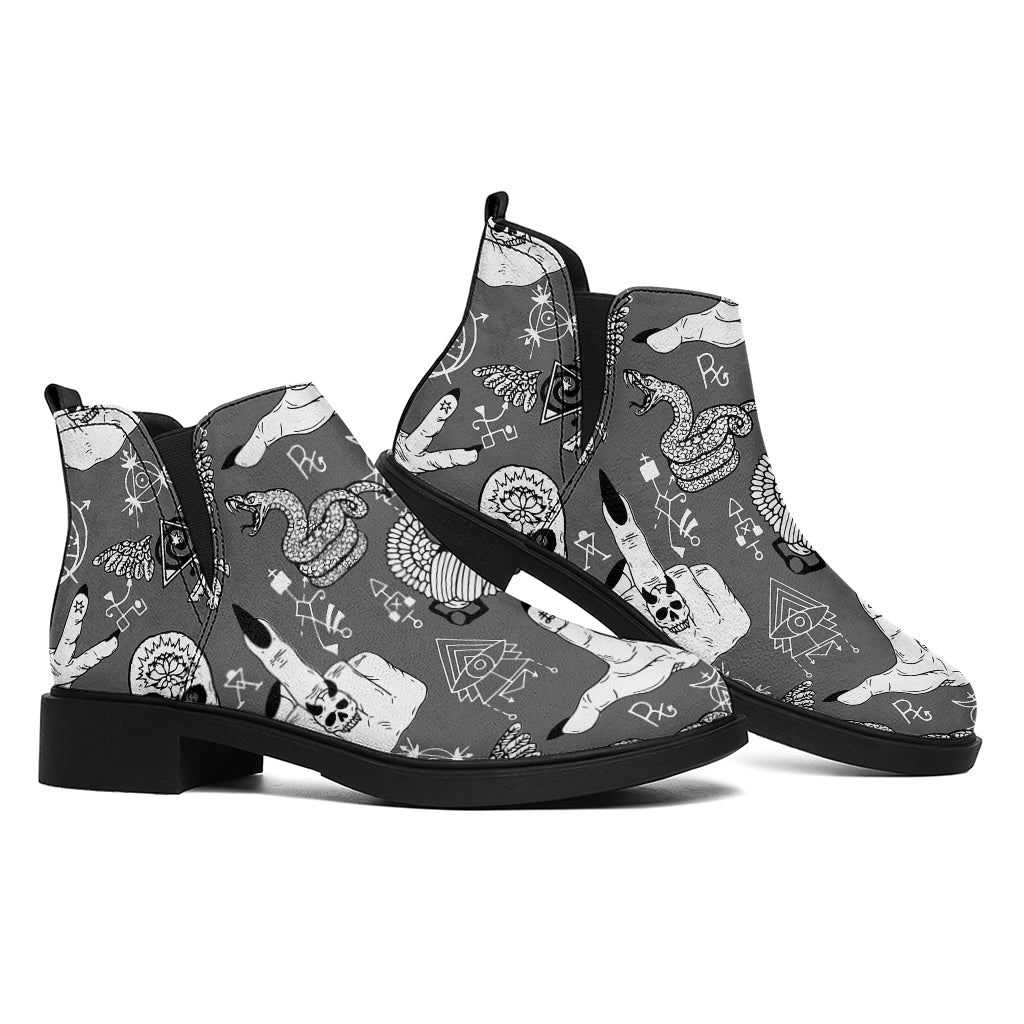 Gothic Wicca Curse Print Flat Ankle Boots