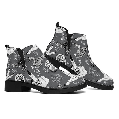 Gothic Wicca Curse Print Flat Ankle Boots