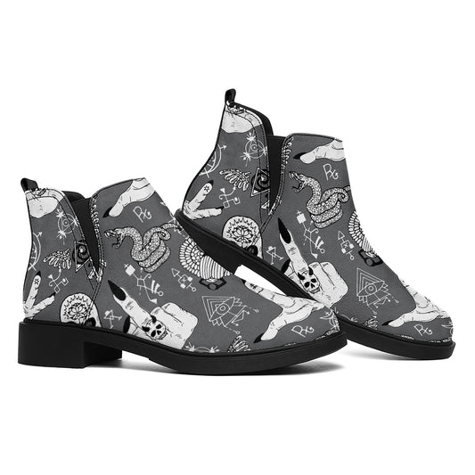 Gothic Wicca Curse Print Flat Ankle Boots